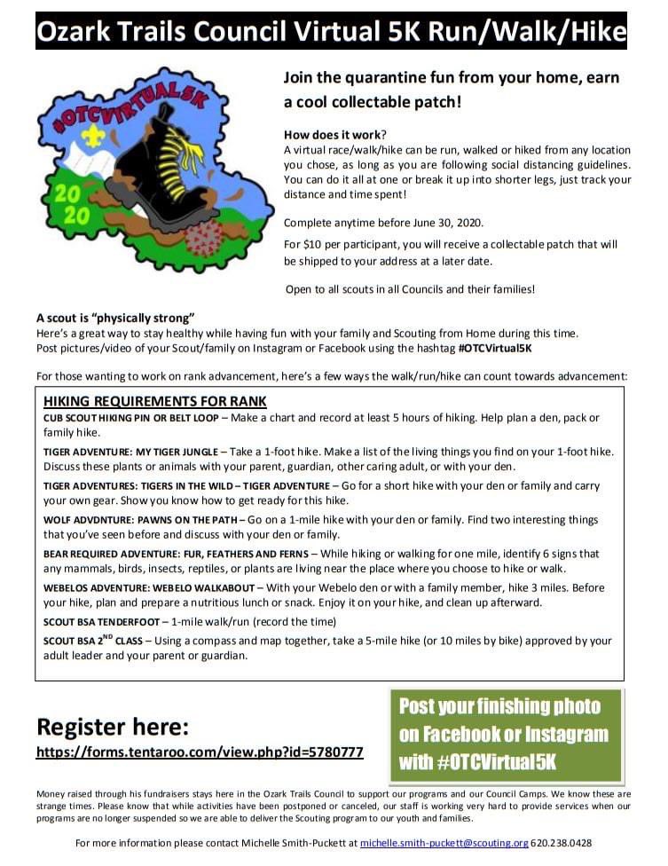 A virtual race/walk/hike can be run, walked or hiked from any location you chose, as long as you are following social distancing guidelines. You can do it all at one or break it up into shorter legs, just track your distance and time spent!