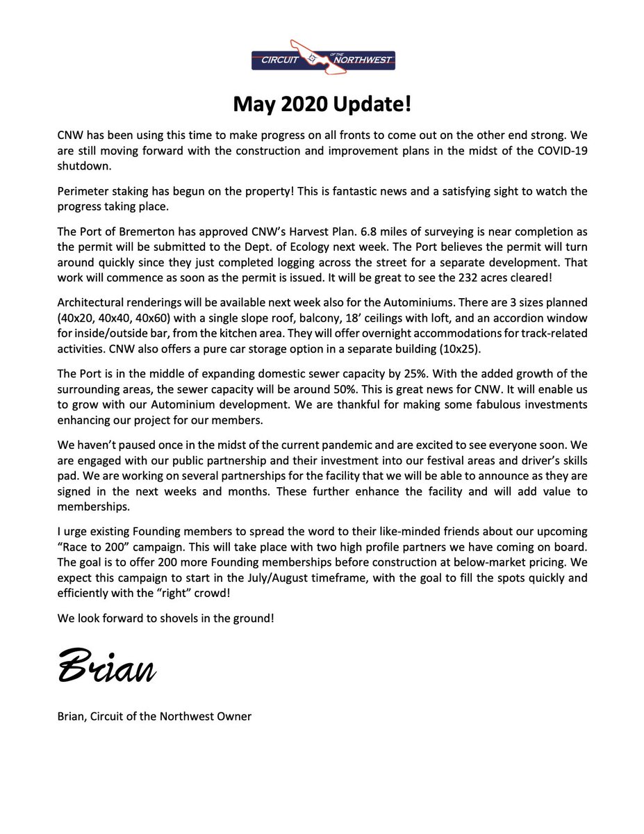 Update May 11, 2020!

CNW has been using this time to make progress on all fronts to come out on the other end strong. We are still moving forward with the construction and improvement plans in the midst of the COVID-19 shutdown.

See Image for full Update...