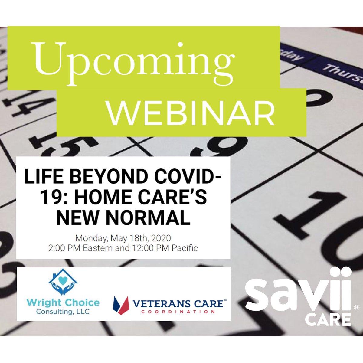 SaviiCare's tweet photo. LIFE BEYOND COVID-19: HOME CARE’S NEW NORMAL Agency leaders will need new rigor to protect staff and clients alike, including PPE strategies. Attend and discover a post-pandemic strategic road map for #homecare  Reserve your free spot today: https://t.co/9iCrzmxs5Y https://t.co/TxWUrI39R6
