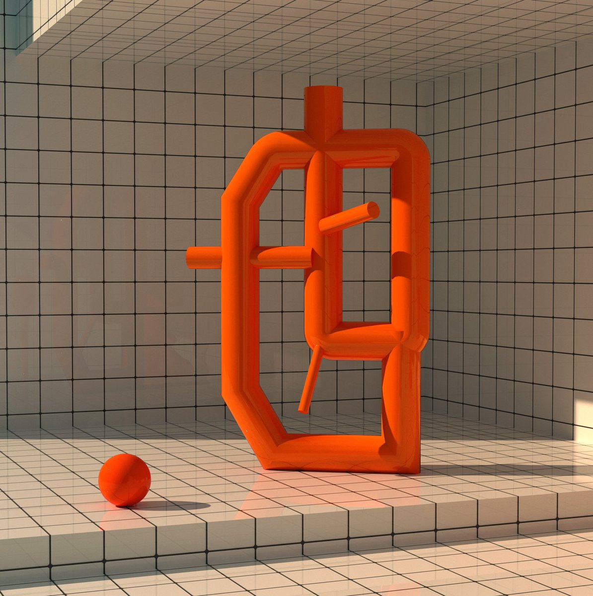 Marcus Jeffries - Composition 263 (orange dawn),Digital Render 2020 ... something orange... #testspaceorange #testspacespike for #spikeopen2020 #spikestudios #contemporaryart #lockdownart #covidculture #somethingorange #contemporaryart #marcusjefferies #digitalrender #orangedawn