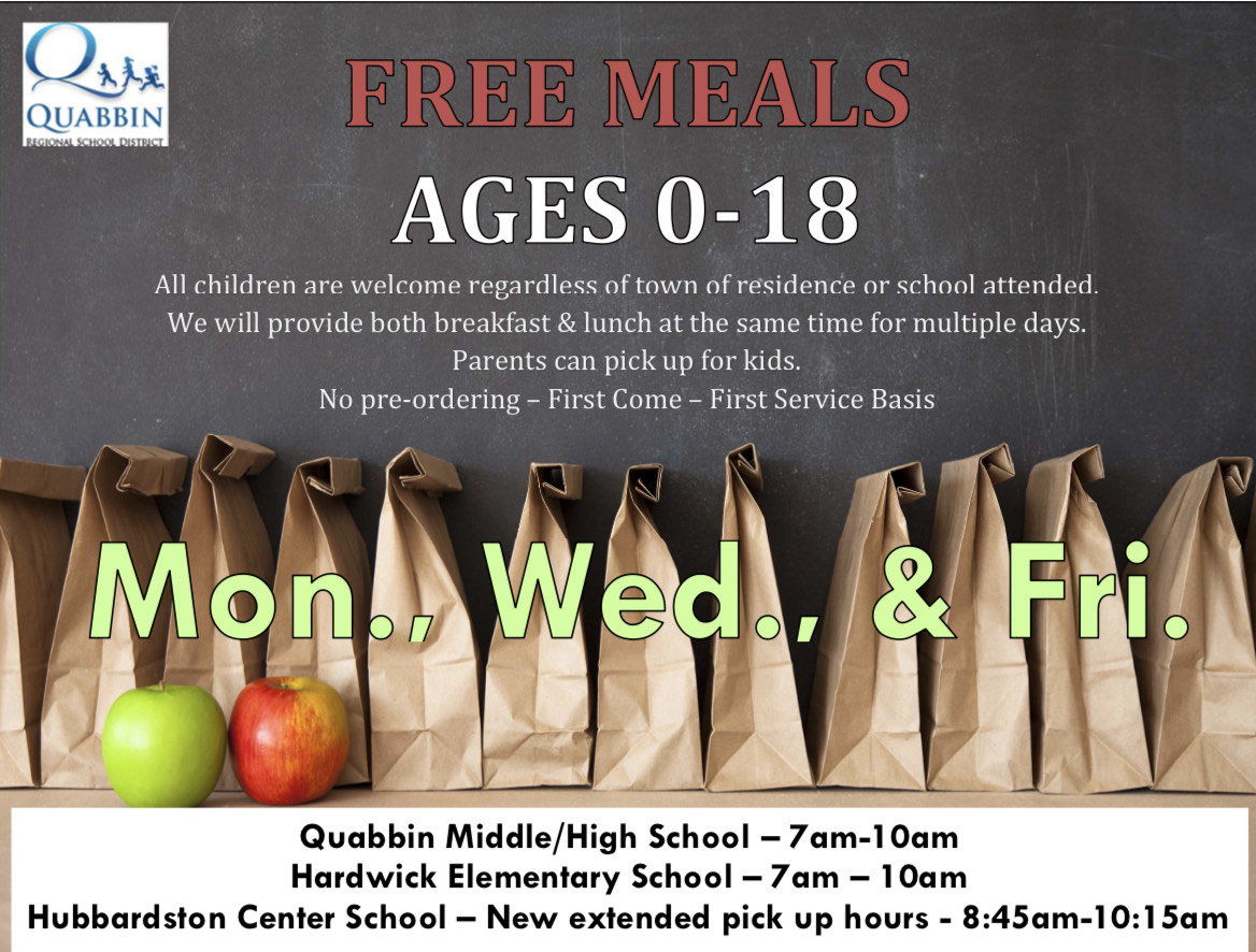 SuperQRSD's tweet photo. EXTEND YOUR FAMILY'S FOOD BUDGET. FREE MEALS for all ages 0 - 18.  Closed Memorial Day.  Friday, May 22, parents will receive 5 day' worth of food.  Please make sure to properly store meals.  
New extended hours for Hubbardston Center School!!  8:45 a.m. - 10:15 a.m.!!! https://t.co/3gXvvmyVGF
