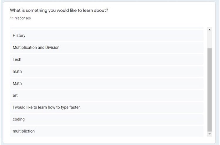 _MissPearce's tweet image. I asked my students & families to complete a feedback survey to better understand how distance learning was going for them.
This has guided my planning & been so helpful!
Giving students CHOICE & VOICE is so important🤍
@RCSD_No81 @StTimothyRegina #rcsdtech #rcsdconnect