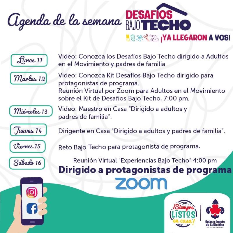 Guías y Scouts ☘️⚜️

Les traemos la agenda de esta semana para que estén informados de todas las actividades de la Asociación. 👏🏽😊

#SiempreListosenCasa #SiempreUnidos #SiempreGuíasyScouts