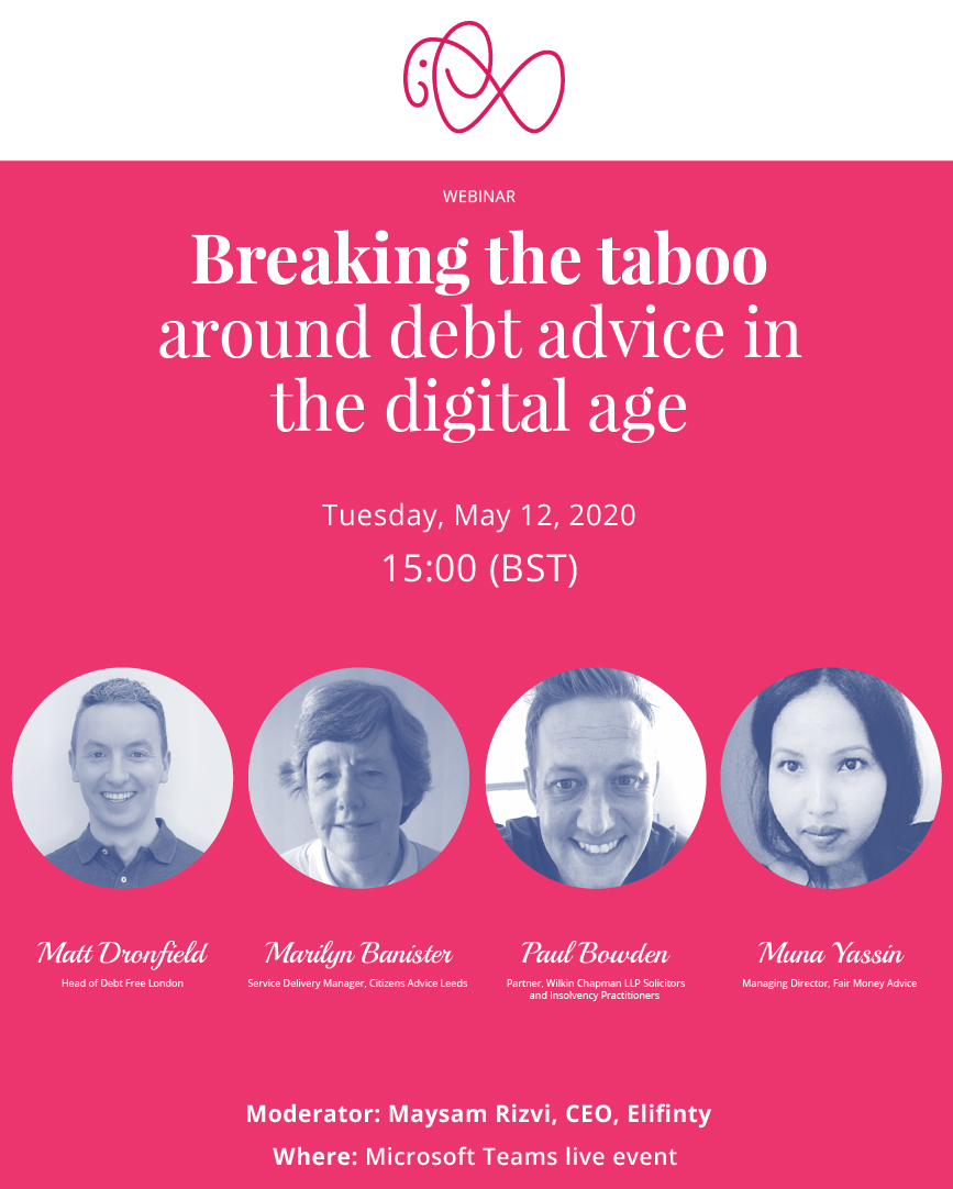 Elifinty's tweet photo. Join us tomorrow at 3 PM on an open conversation with a panel of experts on how to break the taboo around debt advice in the digital age. 

Get your free ticket now: 
https://t.co/LOSCsOY5sF

@MaysamRizvi @MattDronfield @FairMoneyAdvice @DebtFreeLDN https://t.co/40txiZFwrX