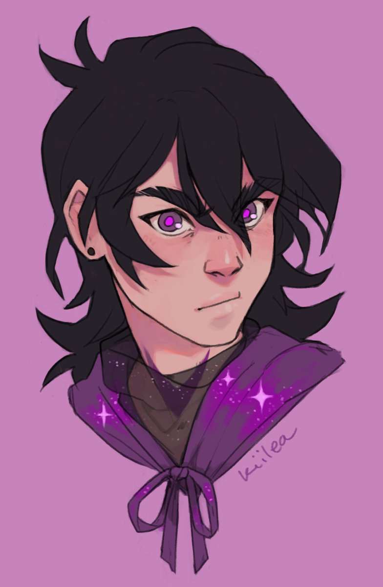 1boy solo male focus black hair purple eyes purple background earrings  illustration images