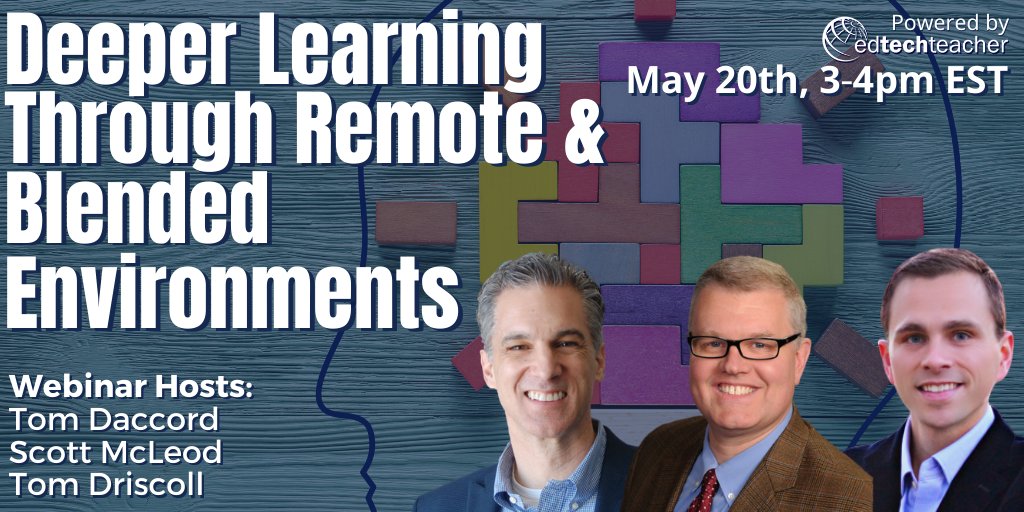 TomDriscollEDU's tweet photo. Looking forward to this one! I have the opportunity to team up w/ @mcleod & @thomasdaccord on a webinar exploring strategies to foster deeper learning through remote instruction. Scott will also lead us through a live redesign using #4shifts! Register at https://t.co/ljOtHEr0jZ https://t.co/sZ0IdFPn3I