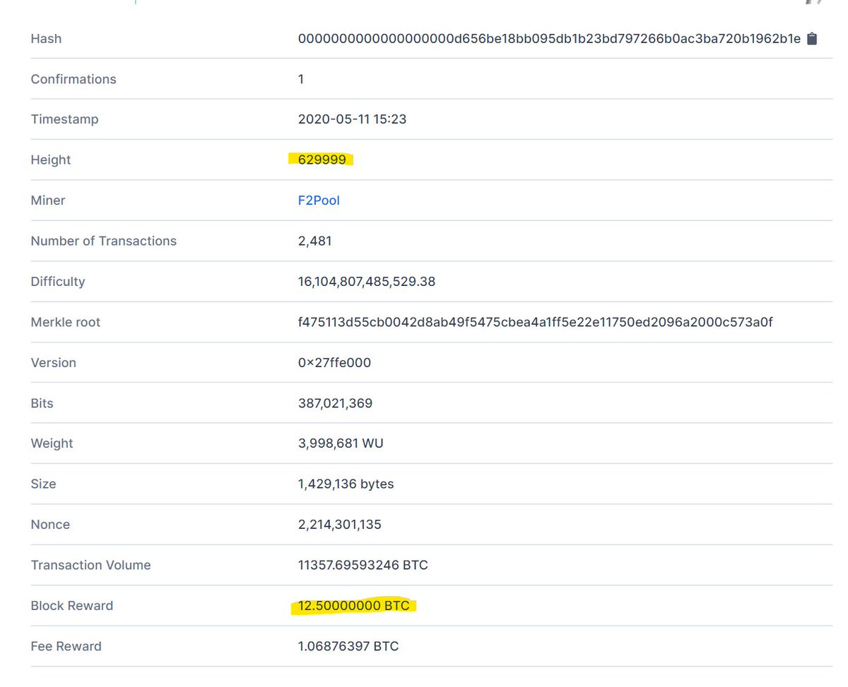 BTCKYLE's tweet photo. The official last 12.5 BTC block found!

#Bitcoin  #BTC #BlockHalving https://t.co/NMeXOc5bGo