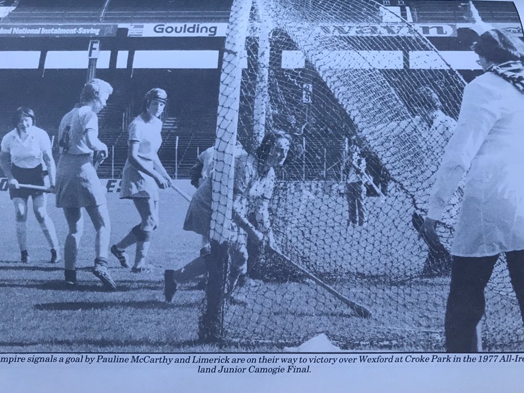 AhaneCamogie's tweet photo. Today’s photos from history! 

Picture one was taken in Castleconnell after the 1977 All Ireland Junior win 🎉

Picture two is an action shot of Pauline McCarthy scoring a goal in the All Ireland Junior final in 1977 👏🏻 something Pauline did on a regular basis for the club 💪🏻💚💛 https://t.co/X6Szd9wFUW