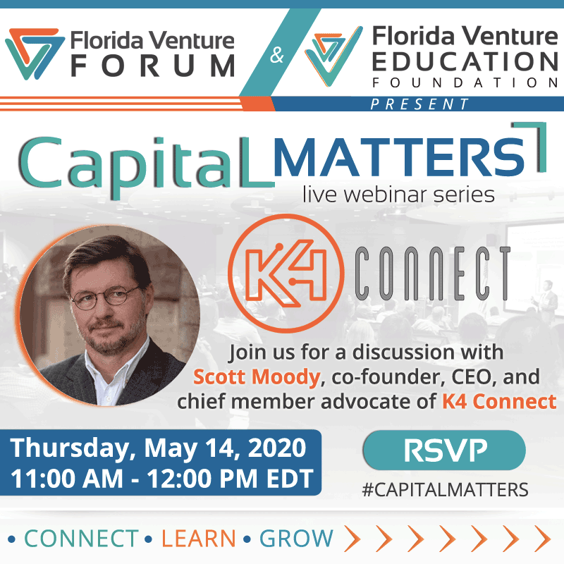 flventure's tweet photo. "Capital Matters" live webinar w/ Scott Moody, co-founder, CEO &amp; chief member advocate of @K4Connect! 

Prior to K4Connect, Scott was co-founder/CEO of AuthenTec - the fingerprint sensor tech co acquired by Apple, now the foundation for Apple's Touch ID! https://t.co/wbvVQ9zOMT https://t.co/TwRVpzZlqE