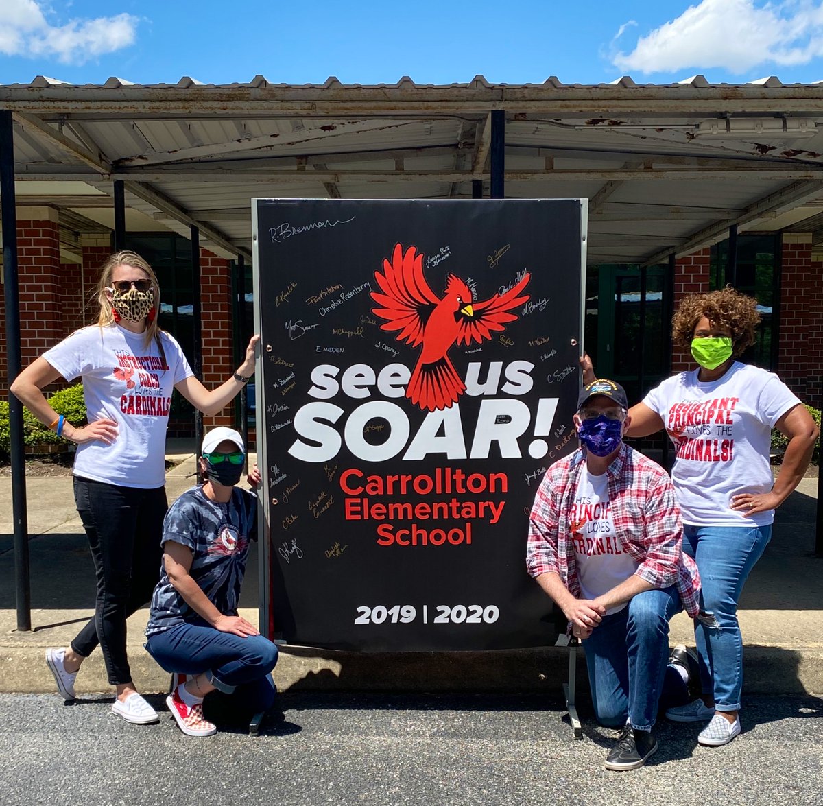 CarrolltonES's tweet photo. Who appreciates the CAES staff and misses the CAES kids? The Cardinal admin team of Mrs. Street, Mrs. Smith, Mrs. Buggs, and Mr. Brennan, that’s who! https://t.co/wDaG9XxLwR