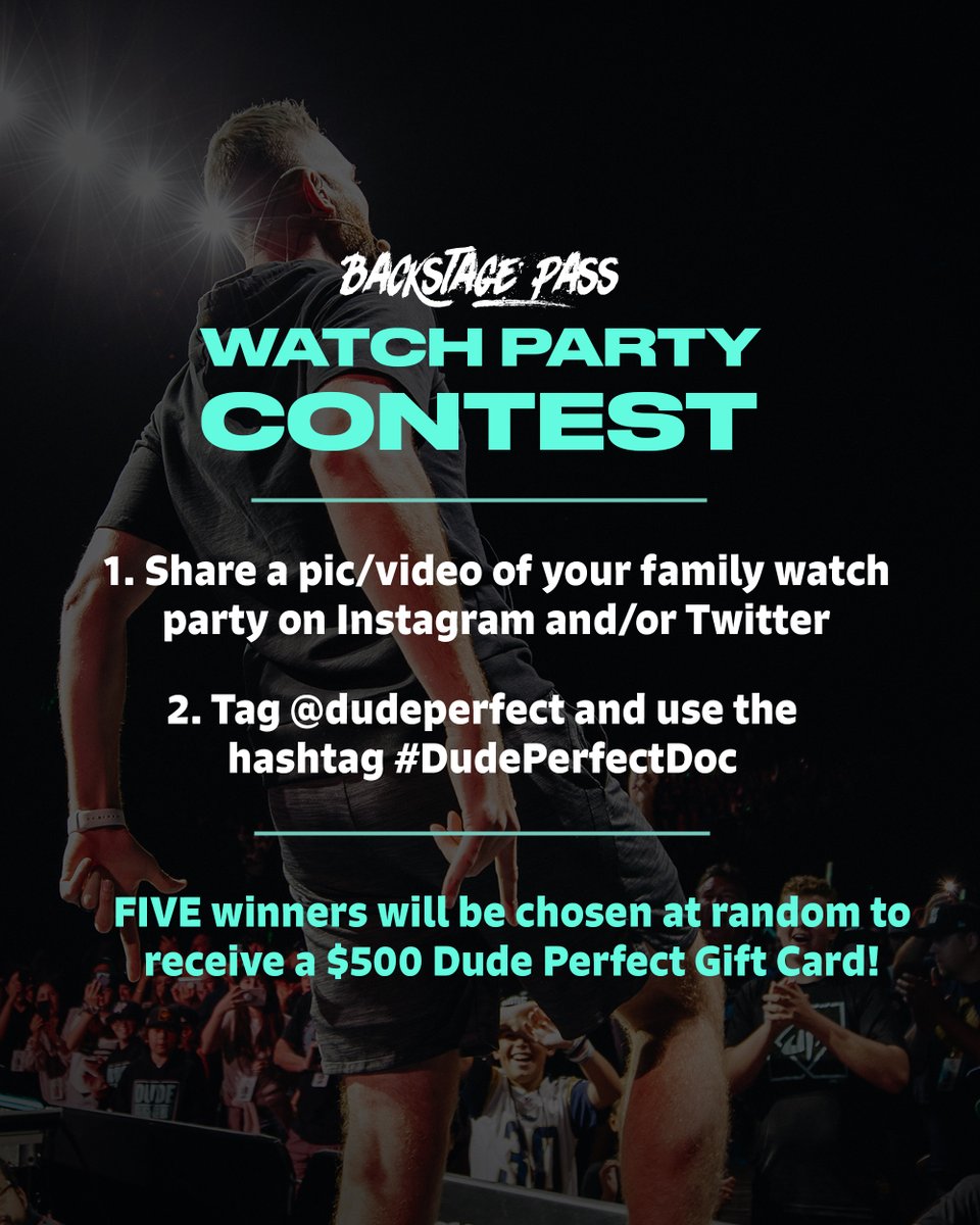 DudePerfect's tweet image. It's almost go time. Let's see whatcha got! 👊🍿
Watch the Dude Perfect Documentary on YouTube at 5pm CST! youtube.com/dudeperfect