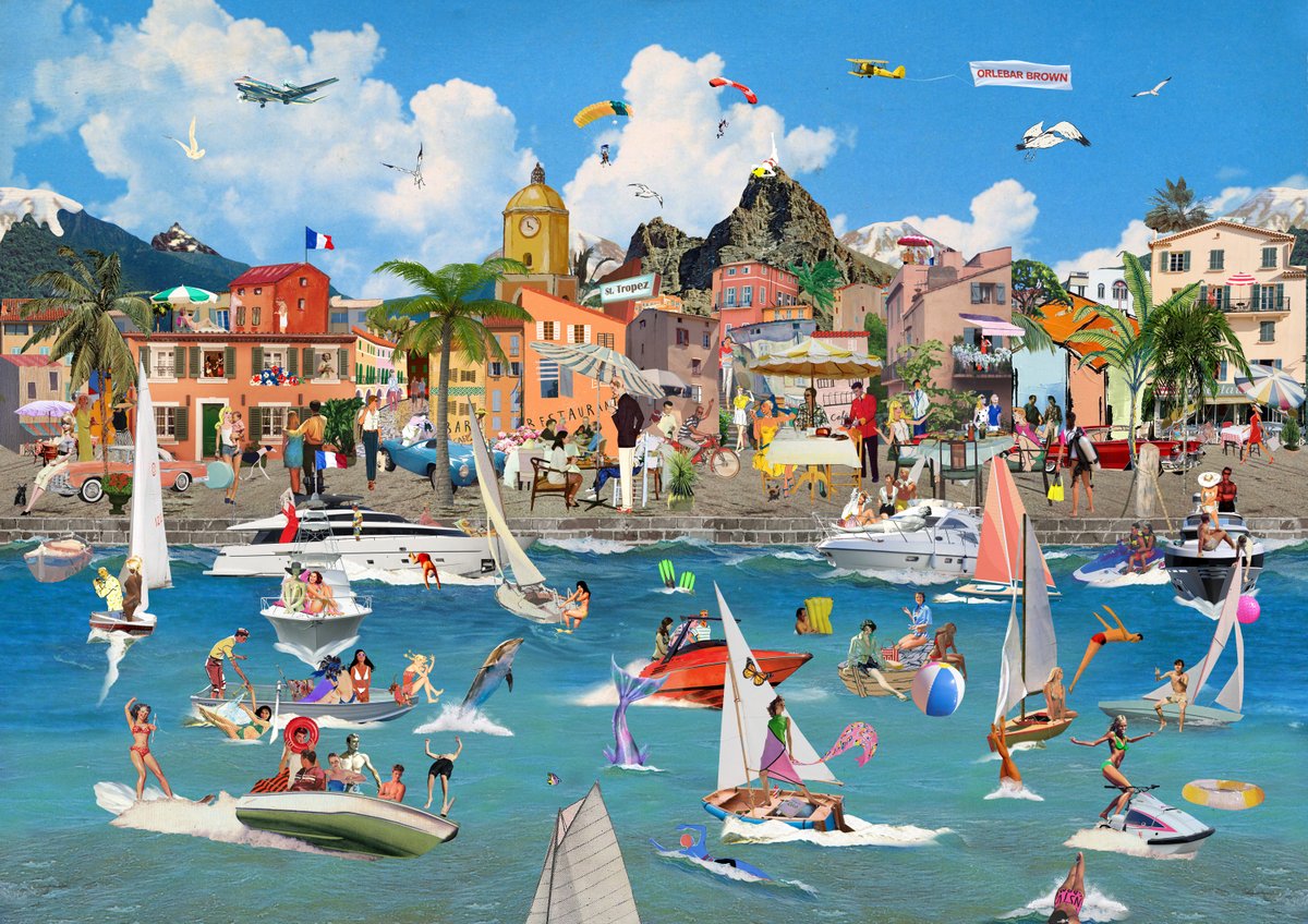 sanderlon's tweet photo. Another collage for Orlebar Brown, this time for Saint-Tropez edition🌞🌊🌈 https://t.co/lwrN4LH0Ts