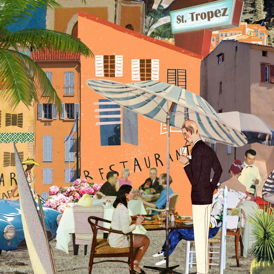 sanderlon's tweet photo. Another collage for Orlebar Brown, this time for Saint-Tropez edition🌞🌊🌈 https://t.co/lwrN4LH0Ts
