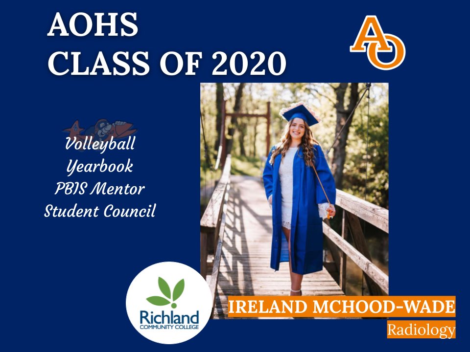 AOStuCo's tweet photo. Ireland McHood-Wade will be attending Richland Community College to pursue a major in Radiology. Congratulations Ireland! #WeAreAO https://t.co/4BrJs7nYqT