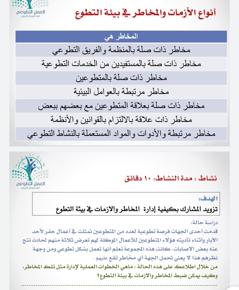 برعايةالمساعدةللشؤون التعليمية أ.فاطمةالفهيد نفذت مديرةإدارةالنشاط أ.عزيزةالغامدي دورةالعمل التطوعي لعدد110متدربةمن منسوبات التعليم
وتعتبر خطوةلتأهيل المتطوعات للالتحاق بالفرص التطوعية
وتعد هذه الدورةجزء من خطةالشؤون التعليميةلتنظيم العمل التطوعي لمنسوبات التعليم #تعليم_الشرقية