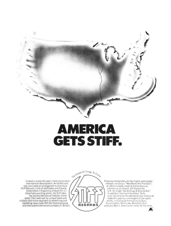 RichardBalls's tweet photo. How did Stiff Records announce its new US and Canadian distribution deal with Arista? In the only way it knew how with this full-page advert in Billboard magazine on 25 February 1978! #BeStiff https://t.co/Hg79PzfFuy