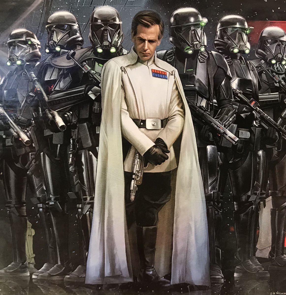 We'll be seeing more about the Initiative later on. What matters is, Krennic appears to love his death trooper guard and goes with them everywhere.Did you know that death troopers were intended to look good next to Krennic, like a reverse of Vader and his stormies in ANH?