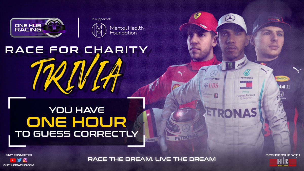 OneHubRacing's tweet photo. RACE FOR CHARITY 💜
@mentalhealth 

TRIVIA 🧩

“Which driver finished the 2011 Formula One World Championship in 6th place❓”

For every question the community answers correctly this week, we’ll donate £1!

You’ve got an hour, comment below 👇

#AnswerCorrectly #F1Trivia https://t.co/5PIMraUcau