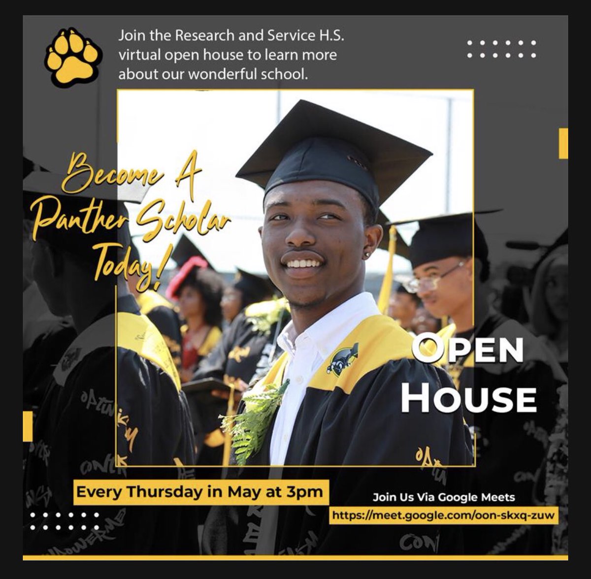 Become a Panther Scholar today! By joining Research &amp; Service H.S. virtual open house every Thursday. #nycdoe #access #citywide #transferhighschools #championsforchildren #brooklyn #nyc