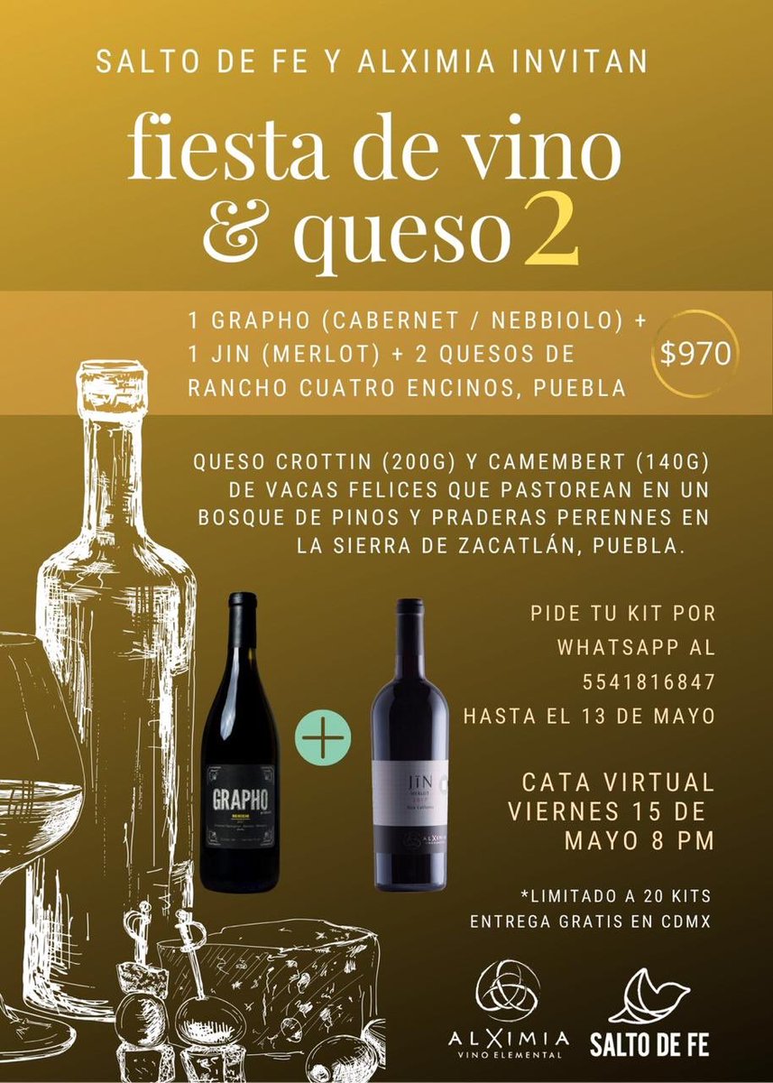 Próximo #Viernes 15 de mayo: regálese una noche rica disfrutando quesos y vinos mexicano guiada por <a href="/LaFadelaFu/">Fabiola de la Fuente</a>. 🧀🍷 

#ConsumeLocal 🇲🇽