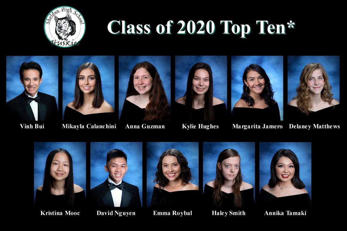 Sheldon High School would like to congratulate its Top 10* students in the Class of 2020: Vinh Bui, Mikayla Calanchini, Anna Guzman, Kylie Hughes, Margarita Jamero, Delaney Matthews, Kristina Mooc, David Nguyen, Emma Roybal, Haley Smith, Annika Tamaki (*3 way tie for 9th)