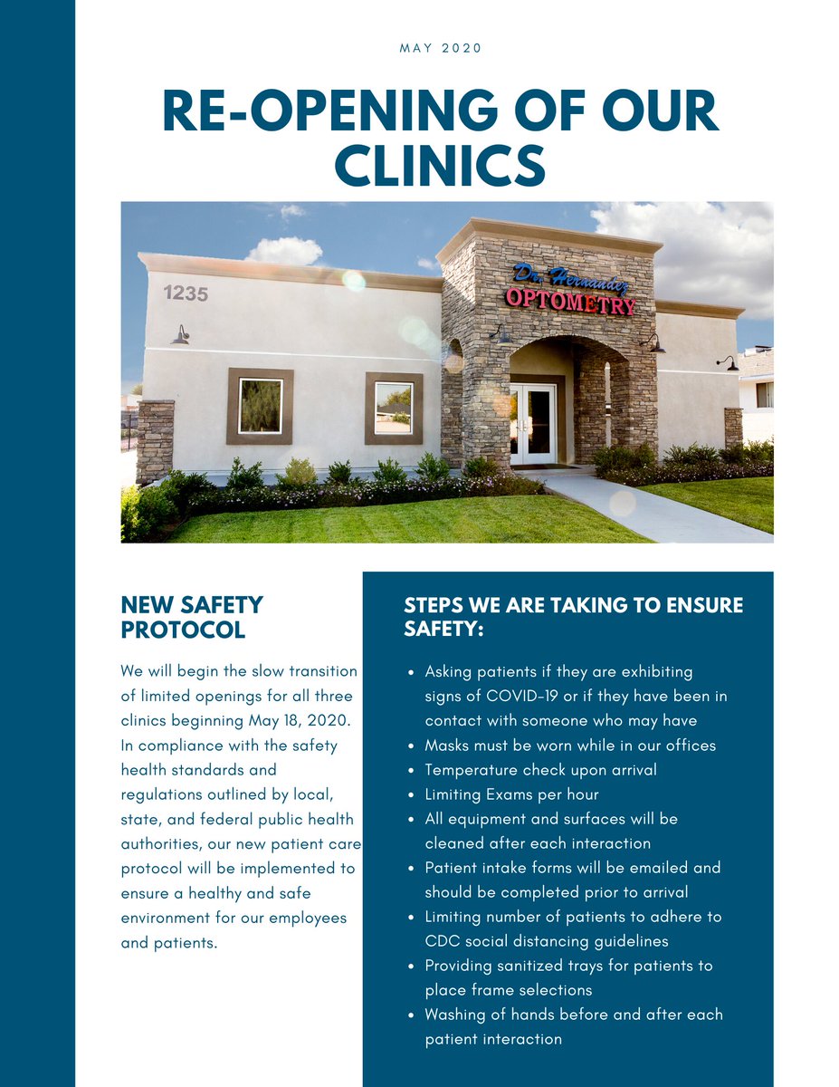 DrsEdandDiane's tweet image. We will be re-opening soon! View our new safety protocol. #patientsafety #safetyprotocol #eyecare