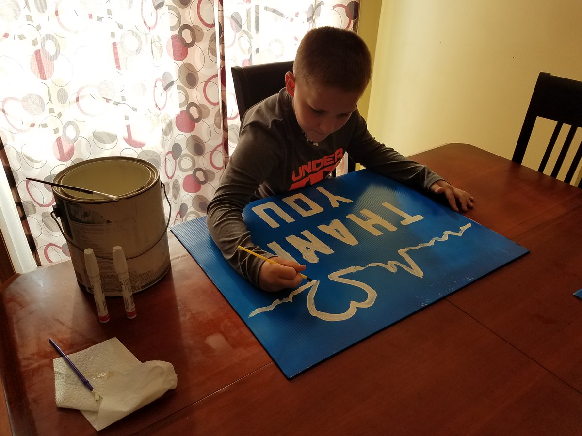 WCHosp's tweet photo. Local students showed their appreciation for our staff by creating signs and placing them around the hospital. Kenna, who attends BG Middle School, and Parker, who attends Conneaut, combined their money to buy the supplies to make the signs as part of a home art class project. https://t.co/2gzo9QCdfI