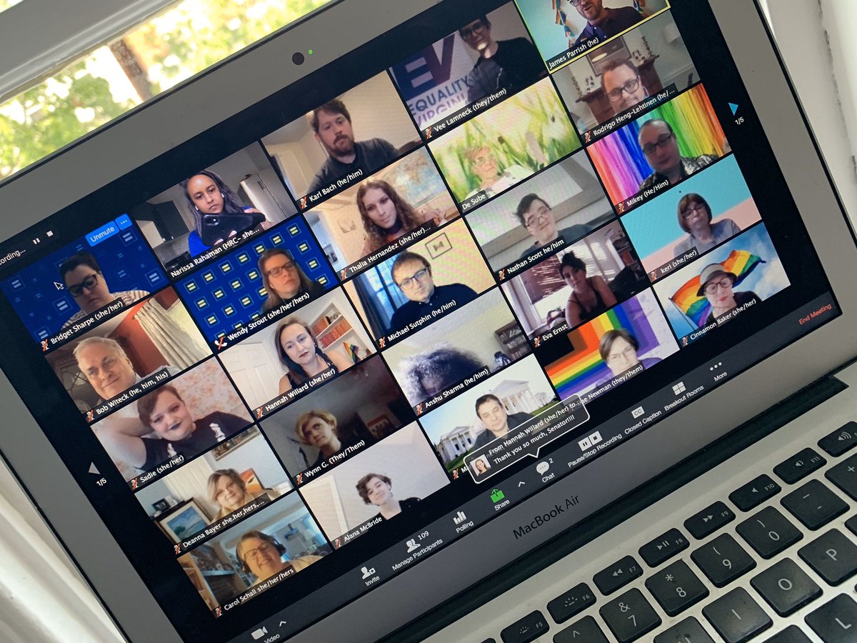 nsrahaman's tweet image. Although this was meant to be in person, celebrating the Virginia Values Act via Zoom with 100+ volunteers who made it happen was the best way to end a Monday! Looking forward to celebrating with these fine folks in person when it’s safe for us to do so! #vavalues #valeg