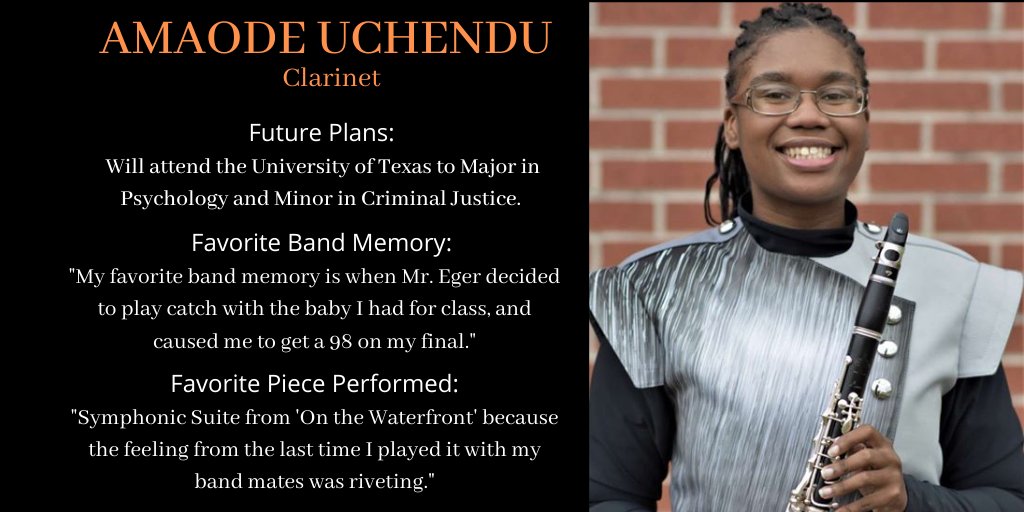 Our next Band Senior Spotlight for today is Wind Ensemble member Amaode Uchendu. 🎼🎶#SeniorSpotlight