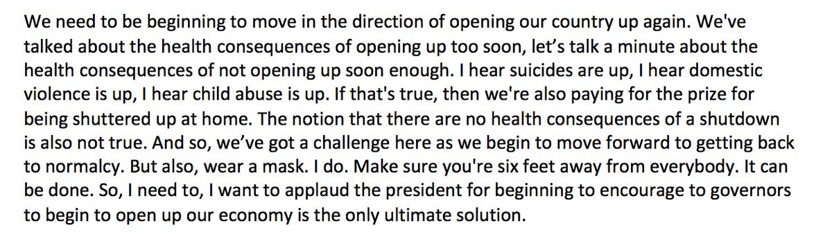 McConnell says we must "begin to encourage the governors around the country, who have the decision-making ability to begin to open up the economy, to carefully, and in a measured way consistent w/ the WH Coronavirus Task Force recommendations, again, to open our country up again"