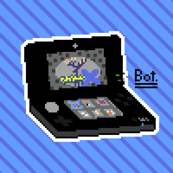 BotDrawings's tweet photo. I'm back!
Today I drew my Nintendo 3DS, with Pokémon X on it! 
✨✨RTs and criticism are welcome✨✨
✨🕹✨
#pixelart #art #retrogames #pokemon #nintendo #games #nintendo3ds #3ds #ドット絵 #aseprite #videogames https://t.co/Vw45fdfc7z