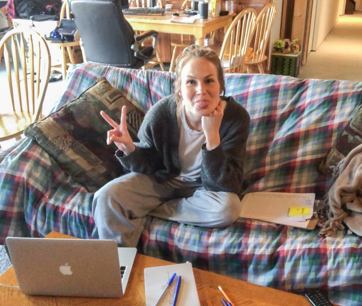 MsDavey's tweet photo. How you can find me most days while working from home, not just #comfycozyday at @IEWeldonSS 😂 Happy spirit week wildcats! 💜💛Tomorrow is Quarantine Buddy Day 👩🏼‍🤝‍👨🏻🐕 @IEWeldonSAC https://t.co/nEFvwMByJW