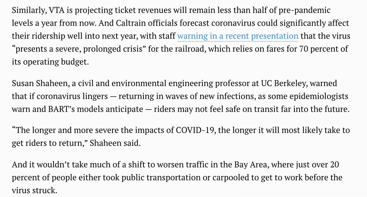 "Will Bay Area traffic come roaring back after COVID-19? It might if we ditch transit for cars." Mercury News (5/8/2020). It's time to be bold and innovative to ensure we develop a more sustainable, equitable &amp; resilient transportation system. Please see: mercurynews.com/2020/05/08/wil…