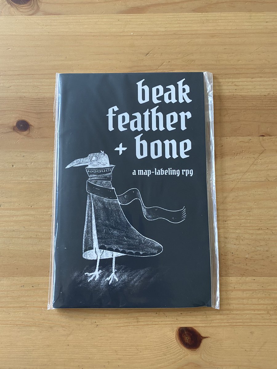 My Zine Quest 2 fulfillment finally started with  @uhcoolguy phenomenal: beak feather + bone a map-labeling rpg. I was able to play this with my group before ttrpgs turned into distance affairs... it’s design helps facilitate creative collaborative/competitive narrative play.