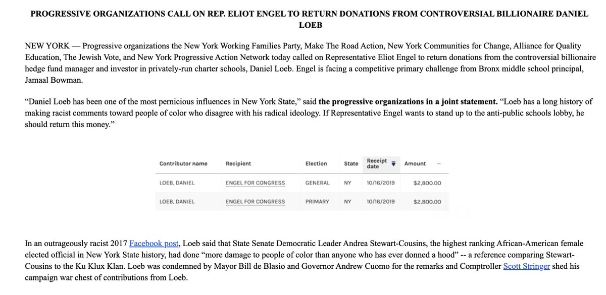TheJewishVote's tweet photo. Dan Loeb spent millions to back Republicans in the New York State Senate & also donated $50,000 to the infamous the Independent Democratic Conference. Fortunately we buried the IDC in 2018, no thanks to Engel.
@TeamEngel needs to return this Dan Loeb donation. #NoIDC https://t.co/fyUYHhTxkw