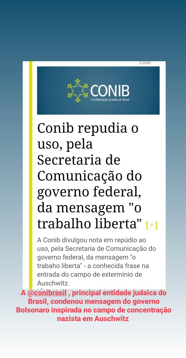 gugachacra's tweet photo. A Confederação Israelita Do Brasil (CONIB) , principal entidade judaica do Brasil, condenou mensagem da Secretaria de Comunicação do governo Bolsonaro inspirada no campo de concentração nazista em Auschwitz https://t.co/mcgquzwNKa