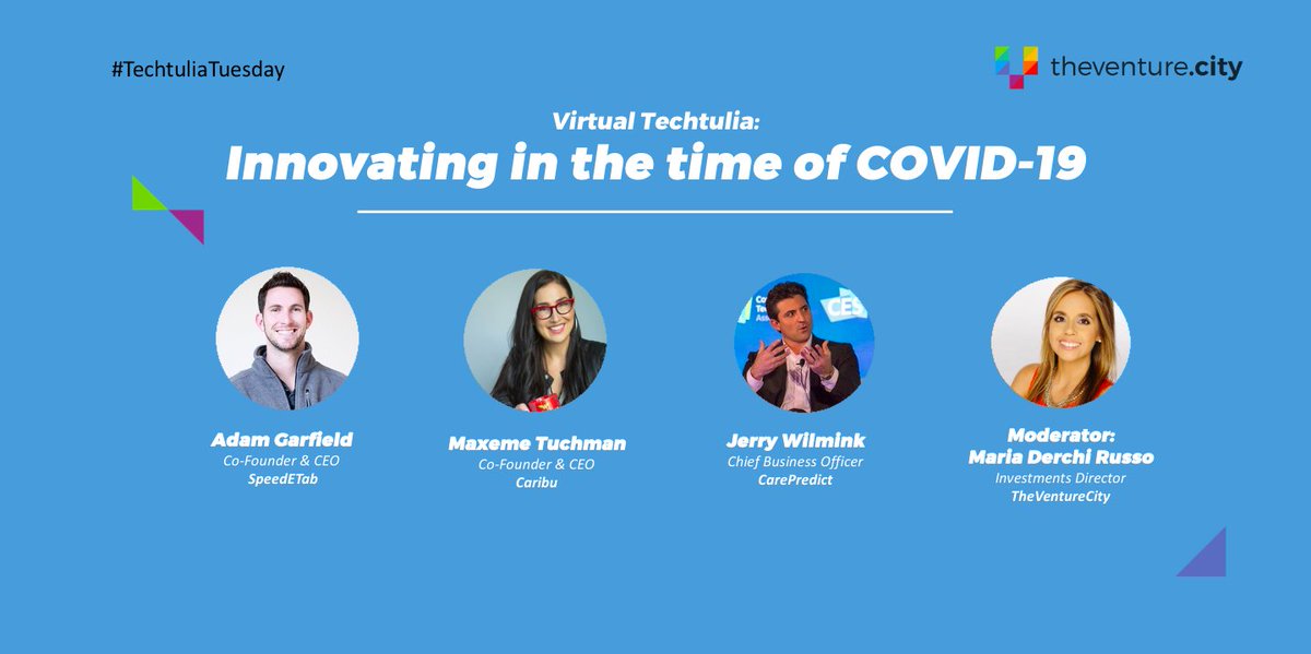 TheVentureCity's tweet photo. 👩‍💻Are you interested in learning about innovating during these uncertain times? 

Join us for our #VirtualTechtulia tomorrow at 11:00am (EST) 

🚀Hear from South Florida startup founders: @caribu @CarePredict @SpeedETab

Register Here👉https://t.co/B0wtHK0CjA https://t.co/YGeNkGsTcy