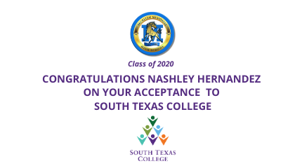 CCastro77609917's tweet photo. Congratulations to Nashley Hernandez on her acceptance to South Texas College!!! 
@Pride_Mustangs @ramjrcastillo @BeccaBechtold @ylcaldwell https://t.co/mCp4EbgOiz