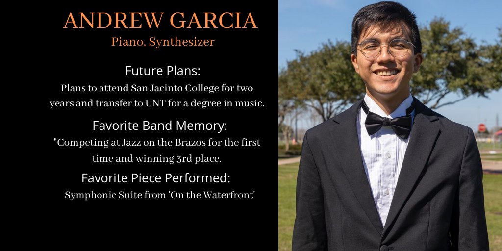 Our next Band Senior Spotlight for today is Jazz Band and Wind Ensemble member Andrew Garcia. 🎹🎶 #SeniorSpotlight