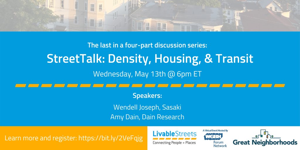 StreetsBoston's tweet photo. Tune into our final #VirtualStreetTalk Wed 5/13 hosted by @ForumNetwork -- we'll be talking density, housing, and transportation w/ @wendelltjoseph of @SasakiDesign and @amydain, public policy researcher.

Register + learn more here: https://t.co/v1GRFzB1pP https://t.co/TFSf5uewLD