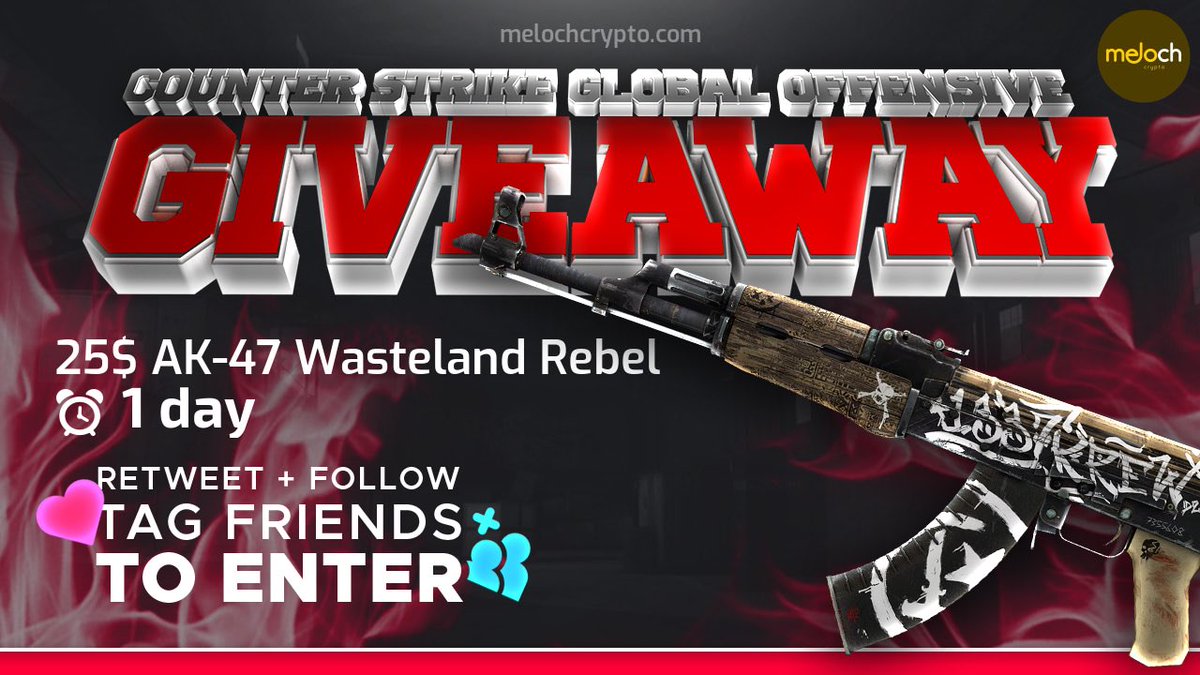 FlashyRaffles's tweet photo. 🎁 GIVEAWAY !!! 🎁 AK-47 | Wasteland Rebel

To win:
🔻RETWEET 
🔻FOLLOW US &amp; @melochcrypto 
🔻TAG 3 FRIENDS

#giveaway #csgoskins #CSGOGiveaway https://t.co/g4UsGAW58z
