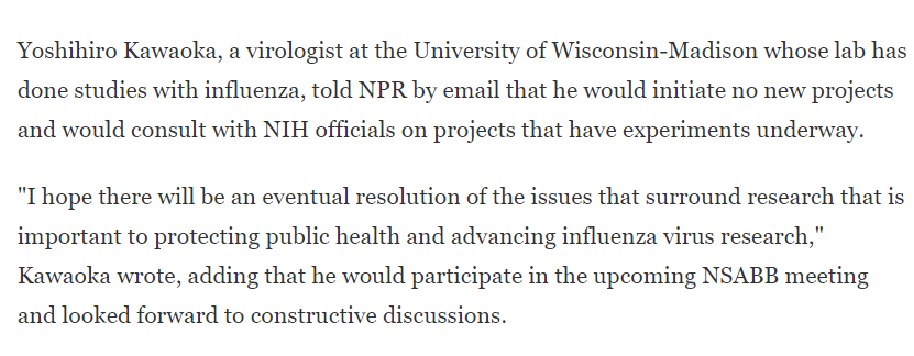 Many researchers stopped doing such "gain-of-function" research to comply with the ban.Many criticized the ban on the grounds that Obama's ban would push scientists to move this research to less secure labs in other countries.