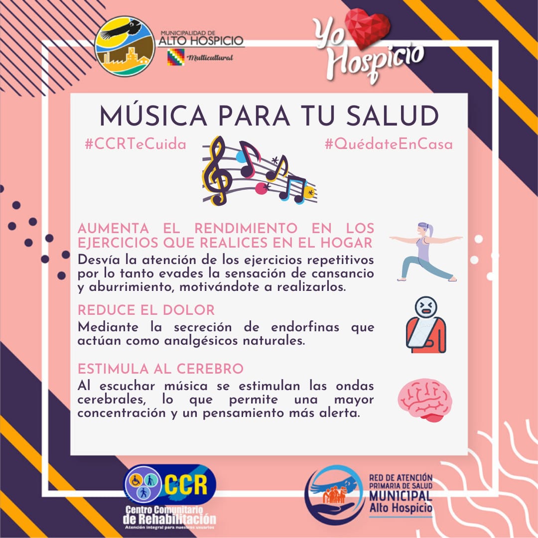 CCRAltoHospicio's tweet photo. Si necesitas una motivación extra en esta cuarentena, te contamos los beneficios de la música para tu salud.
#QuedateEnCasa #DivierteteEnCuarentena #CCRTeCuida https://t.co/kpQoyQwaYm