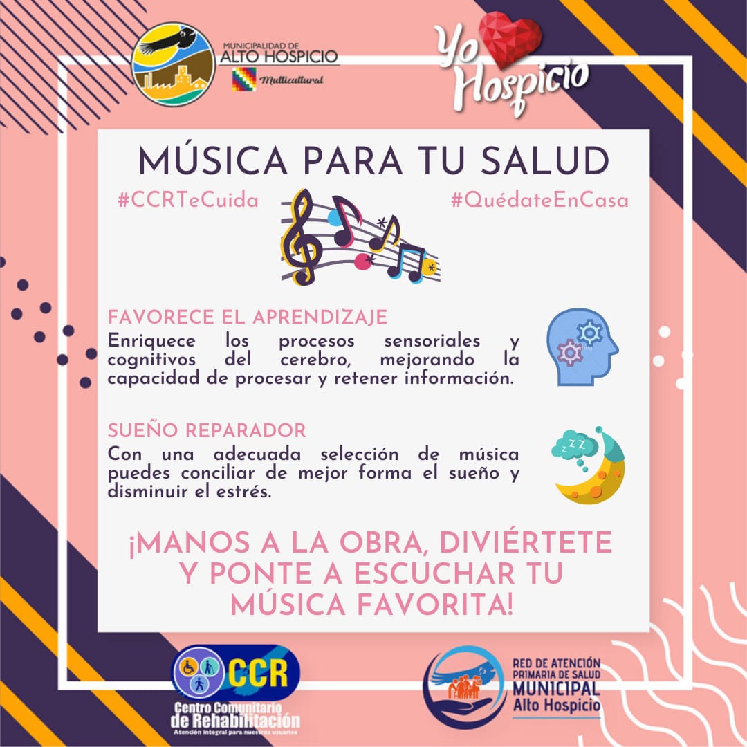 CCRAltoHospicio's tweet photo. Si necesitas una motivación extra en esta cuarentena, te contamos los beneficios de la música para tu salud.
#QuedateEnCasa #DivierteteEnCuarentena #CCRTeCuida https://t.co/kpQoyQwaYm
