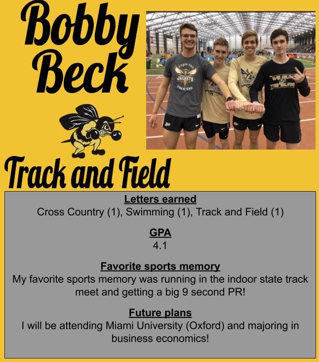 PburgAthletics's tweet photo. #SeniorSpotlight spring athlete, Bobby Beck! 👟🐝 #PburgProud https://t.co/OrnuhPXavt