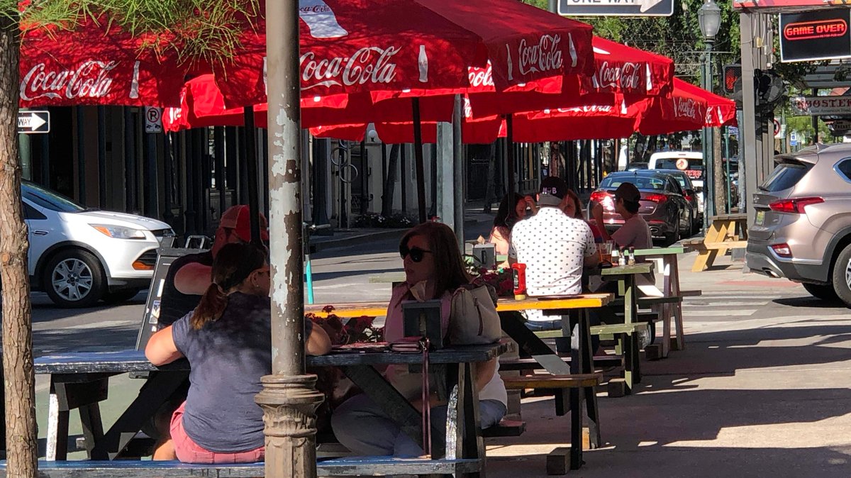 DowntownMobile's tweet photo. As of 5:00 p.m., downtown Mobile's restaurants and bars are allowed to serve customers on site. A few are open today, operating under strict safety guidelines. Others will reopen in the coming days. Sidewalk dining is a great solution to limited capacity indoors!
#MobileStrong https://t.co/47weYd75KK