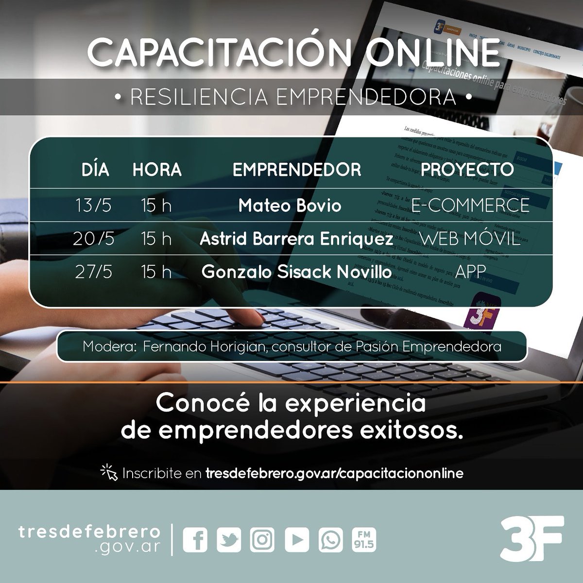 Vaninapozzi's tweet photo. "Resiliencia Emprendedora" es un ciclo de charlas con emprendedores consagrados para compartir experiencias, aprendizajes y conocimientos con los emprendedores locales.

Anotáte para este miercoles 13 de mayo. https://t.co/mZFggEcVDK