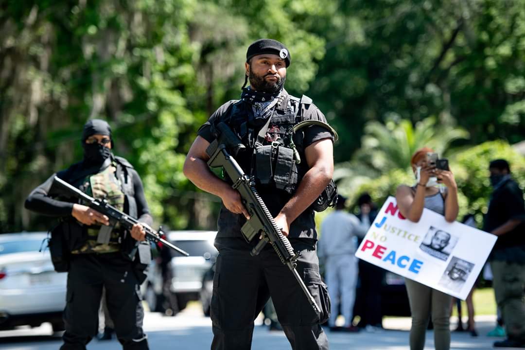 Went back and forth on this one because I agree with the act, but the fact that it is necessary and happening is still a sign of acceleration. Armed black panthers demonstrating in the neighborhood in Georgia where a black man jogging was ambushed and murdered by two white men.
