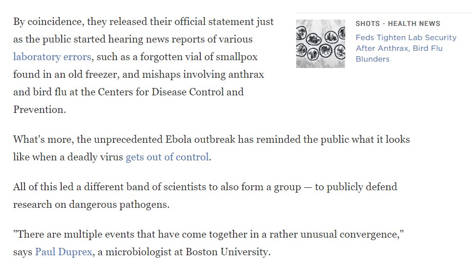 A few months before Obama's ban, scientists were debating & word was leaking out about mistakes made at labs with dangerous pathogens. Mistakes made at the US CDC...