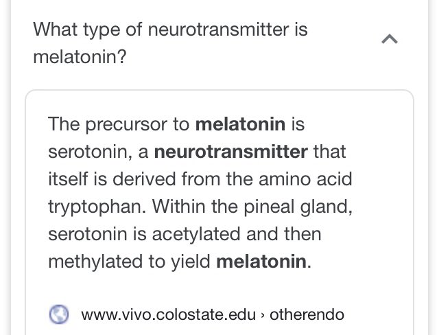 Serotonin. *Pineal hormones. *Neurotransmitter. Precursor to *Melatonin. *Genetics, low Metabolism, *digestive issues impair *absorbtion from *foods *Poor diet, lack of SUNLIGHT all these factors lead to low levels of serotonin synthesis